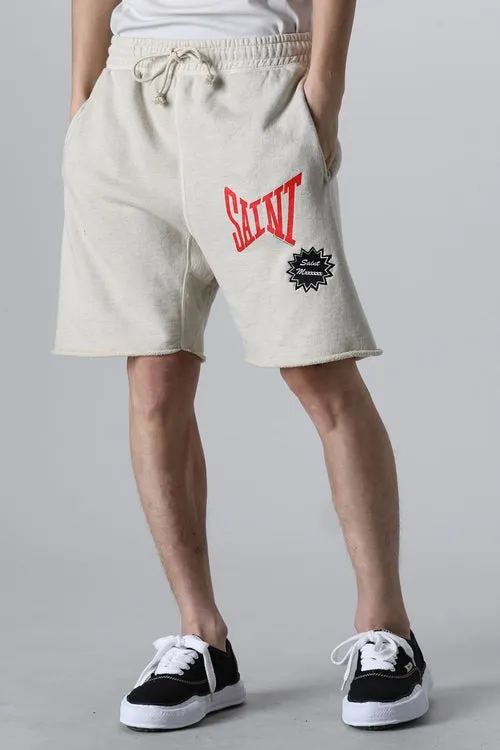 SAINT Mxxxxxx 'SAINT' SWEAT SHORTS/GRY/BLK embroidered SAINT LOGO basic shorts, distressed gray/washed black S-XL, four needles and six threads throughout, produced by a major domestic factory, imported Tajima machine embroidery, washed and distressed, original version